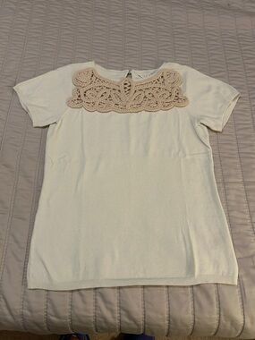 Anthropologie - Cream Crew Neck Sweater with Decorative Collar. Size Small